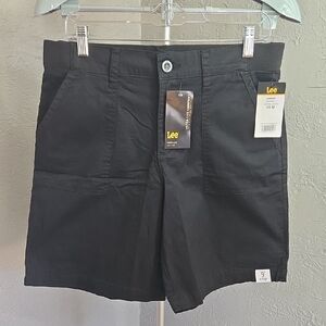 Lee Bermuda Mid Rise Unionall Black Cotton Shorts With Flex To Go Waistband
